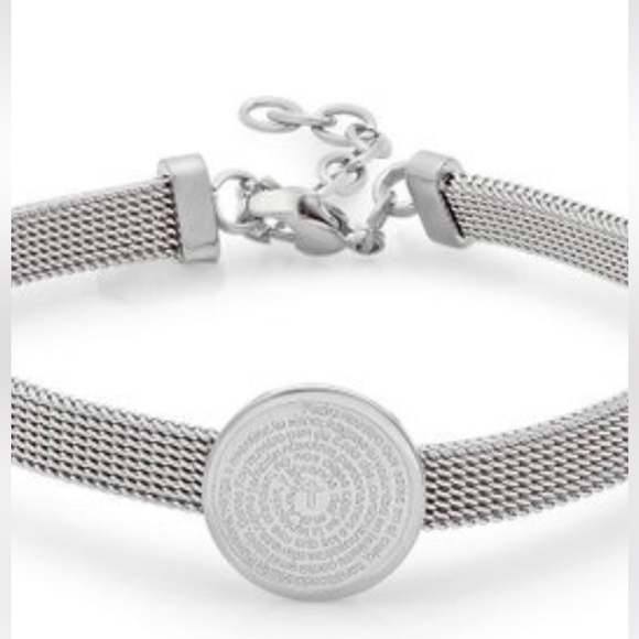 NEW•STAINLESS STEEL OUR FATHER MESH TRIPLE CHARM BRACELET•NWT - Picture 3 of 14